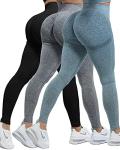3-Pack Seamless Yoga Pants for Women - Black/Grey/Blue