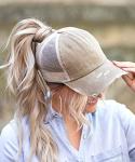 Criss Cross Ponytail Baseball Cap - Light Khaki