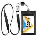 Teskyer Black Leather Badge Holder with Lanyard