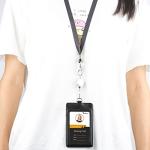 Teskyer Black Leather Badge Holder with Lanyard