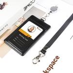 Teskyer Black Leather Badge Holder with Lanyard