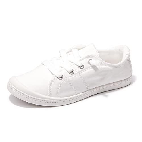 Casual white low top canvas slip-on sneakers for women
