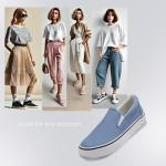 Light Blue Women's Casual Slip-On Canvas Sneakers