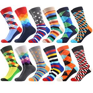 Colorful Funny Cotton Crew Socks for Men - 12 Pack