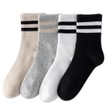 Cozy Cotton Striped Crew Socks for Women - 4 Pairs