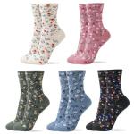 Floral Patterned Crew Socks for Women - 5 Pairs