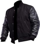 Men's Black Varsity Jacket with Leather Sleeves