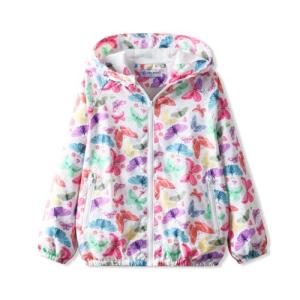 Butterfly Print Water-Resistant Windbreaker Jacket for Teens