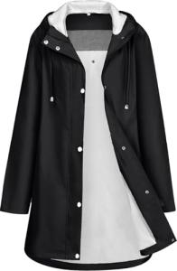 Women's Long Hooded Rain Jacket in Black