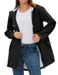 Women's Long Hooded Rain Jacket in Black