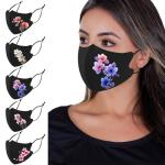 Fancy Flower Pattern Washable Cloth Masks, Pack of 5