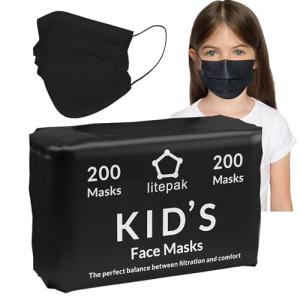 200pcs Kids 3-Ply Disposable Face Masks - Black