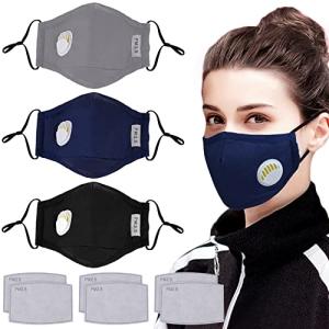 3-Pack Cotton Face Masks with Activated Carbon Filters