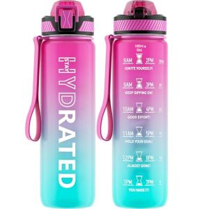 32 oz Water Bottle with Straw and Time Marker