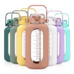 Large Motivational Water Bottle with Straw and Time Marker