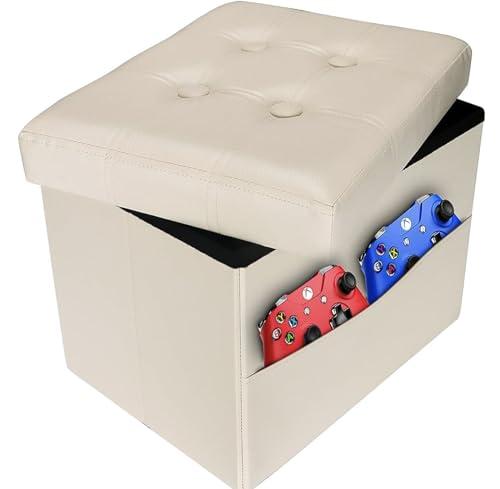 AMASSMILE beige folding storage ottoman with side pocket