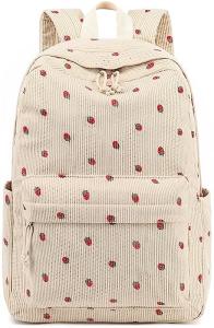 BLUBOON Strawberry Beige Corduroy School Backpack