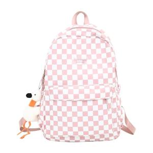 Checkered Kawaii Pendant Backpack - Pink