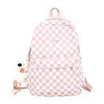 Checkered Kawaii Pendant Backpack - Pink
