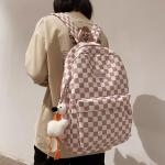 Checkered Kawaii Pendant Backpack - Pink