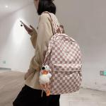 Checkered Kawaii Pendant Backpack - Pink
