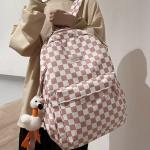 Checkered Kawaii Pendant Backpack - Pink