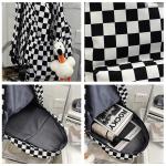 Checkered Kawaii Pendant Backpack - Pink