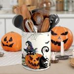 Halloween Cat Pumpkin Ceramic Utensil Holder