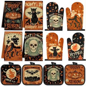 Halloween Kitchen Towels and Oven Mitts Set
