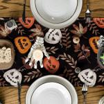 Halloween Pumpkin Leaves Black Table Runner 13x72 Inch