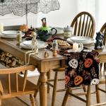Halloween Pumpkin Leaves Black Table Runner 13x72 Inch
