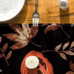 Halloween Pumpkin Leaves Black Table Runner 13x72 Inch