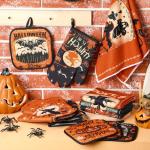 Halloween Kitchen Towels and Oven Mitts Set