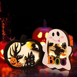 Halloween Lighted Wooden Table Decor - Ghost and Pumpkin
