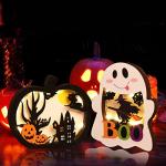Halloween Lighted Wooden Table Decor - Ghost and Pumpkin