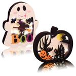 Halloween Lighted Wooden Table Decor - Ghost and Pumpkin