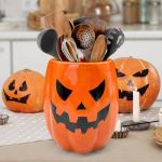 Cute Ceramic Pumpkin Utensil Holder for Halloween