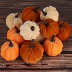 12pcs Faux Velvet Pumpkins for Fall Decor