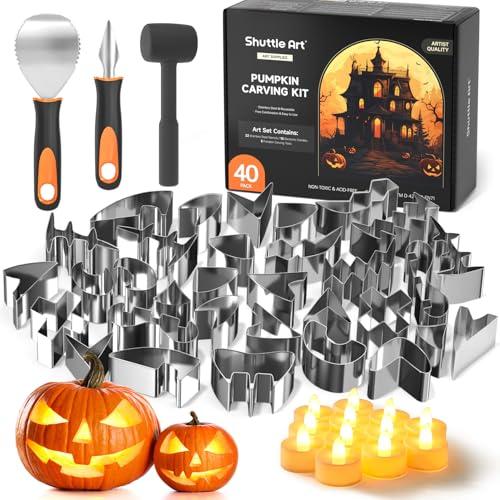 SHUTTLE ART 40-Piece Pumpkin Carving Kit with Stencils and Candles