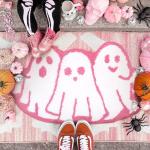 Pink Halloween Bath Mat - Ghost Non-Slip Rug