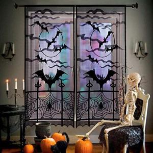 Halloween Spider Web Bats Lace Curtains, 2PCS