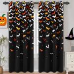 Halloween Blackout Curtains with Orange Bats - 2 Panels
