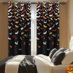 Halloween Blackout Curtains with Orange Bats - 2 Panels