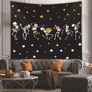 Skull Black and White Halloween Wall Tapestry