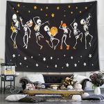 Skull Black and White Halloween Wall Tapestry