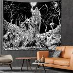 Black and White Gothic Skull Wall Tapestry