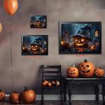 Halloween Pumpkin Wall Art with Witch Hat Design