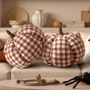 Fall Pumpkin Plaid Pillow Set for Cozy Decor
