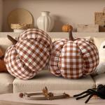 Fall Pumpkin Plaid Pillow Set for Cozy Decor