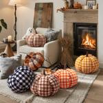 Fall Pumpkin Plaid Pillow Set for Cozy Decor